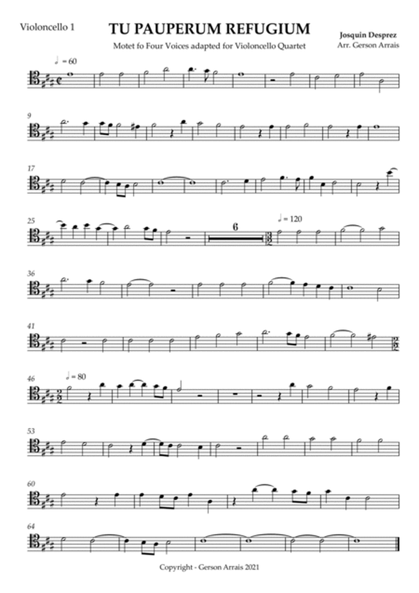 TU PAUPERUM REFUGIUM - Josquin Desprez - Violoncello Quartet - Score and Parts image number null