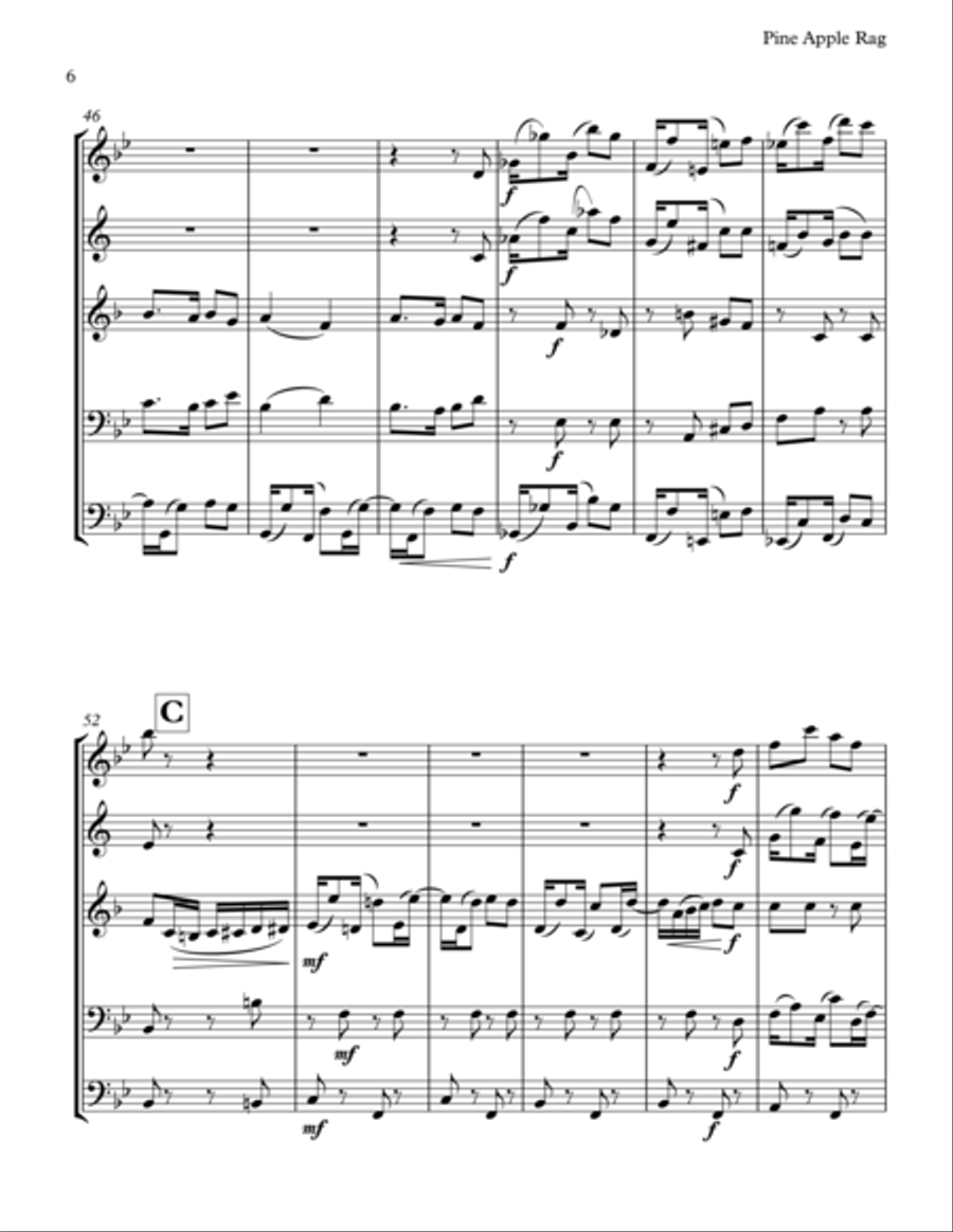 Scott Joplin: Pine Apple Rag for Brass Quintet Brass Quintet scores gallery preview page 6