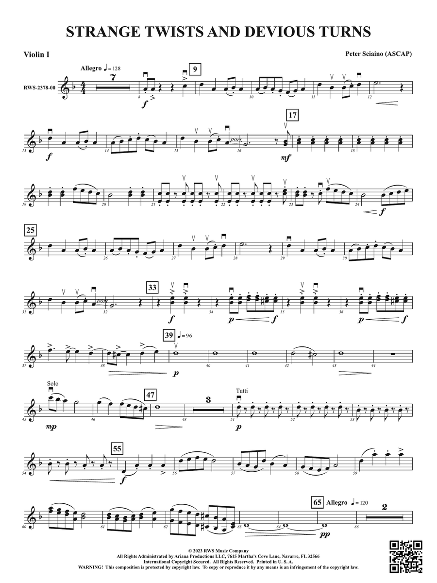Strange Twists and Devious Turns: 1st Violin Violin scores gallery preview page 1