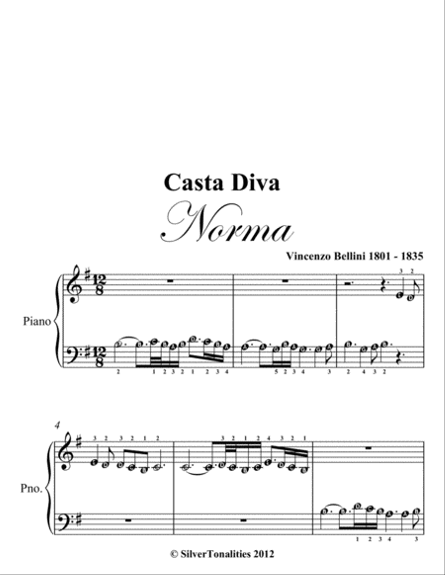 Casta Diva Norma Beginner Piano Sheet Music Easy Piano scores gallery preview page 2