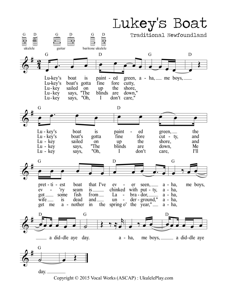 Lukey's Boat (Newfoundland Folk Song) Easy Piano scores gallery preview page 1