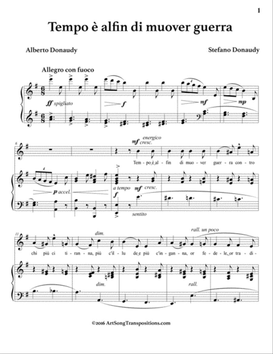 DONAUDY: Tempo è alfin di muover guerra (transposed to E minor) Voice scores gallery preview page 2