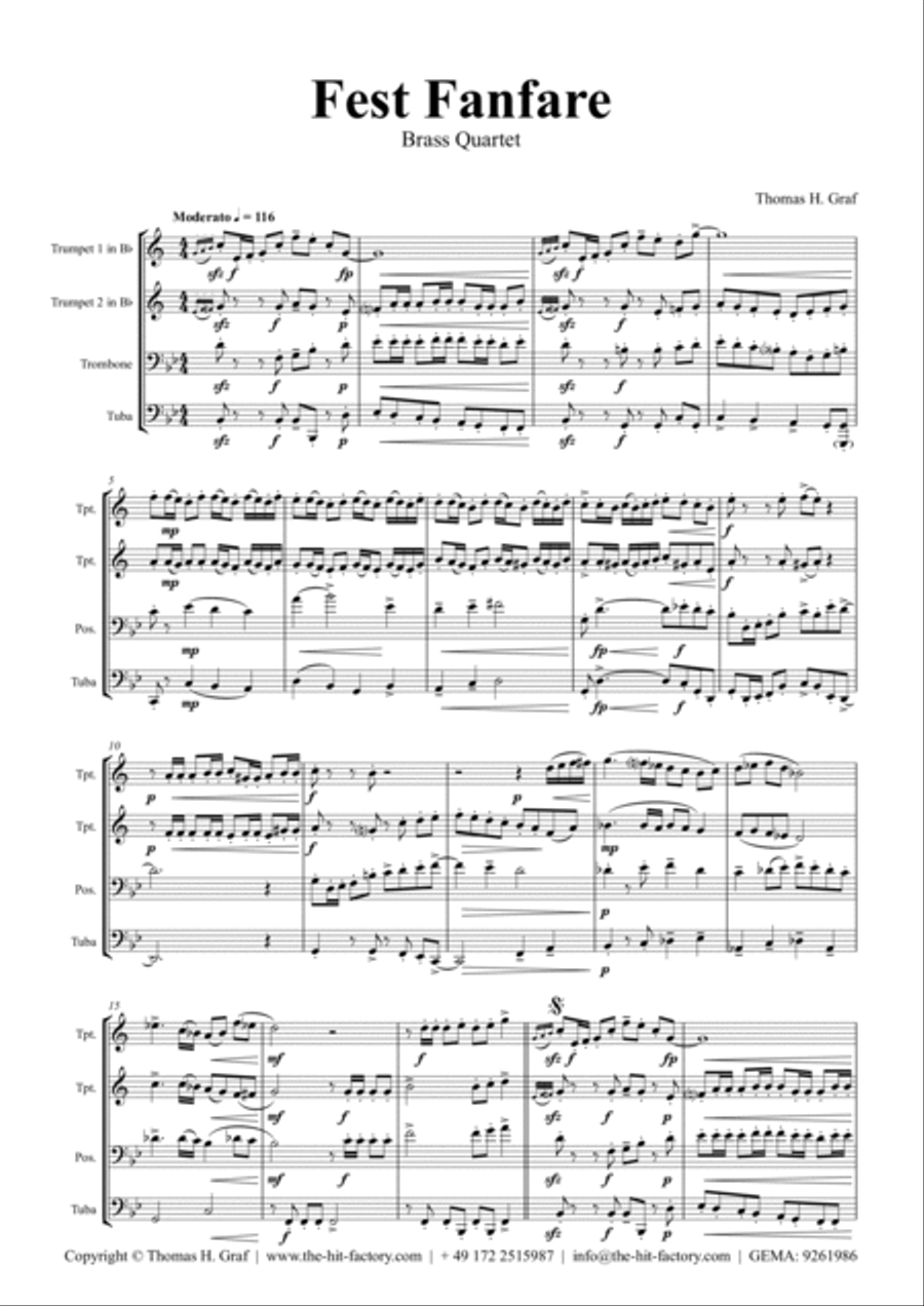 Fest Fanfare - Classical Festive Fanfare - Opener - Brass Quartet Brass Quartet scores gallery preview page 3