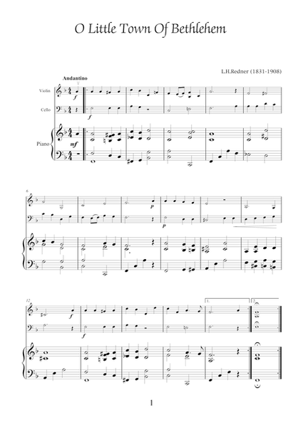 Christmas Carols, collection 3 arrangements for violin, cello and piano