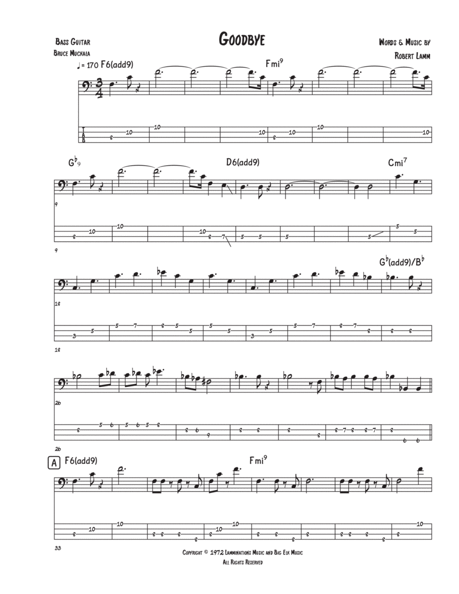 Goodbye Bass Guitar scores gallery preview page 1