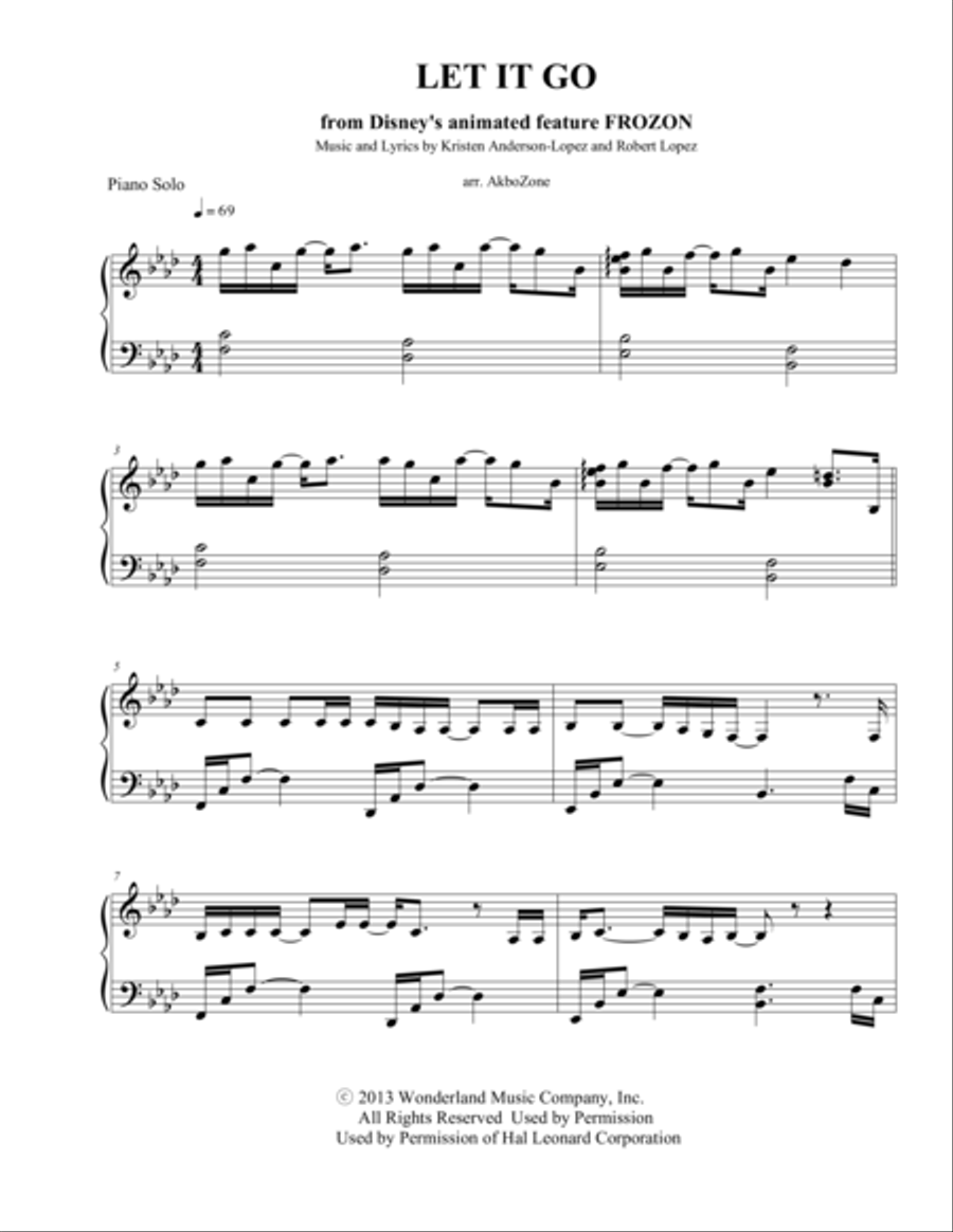 Let It Go (from Frozen) Piano Solo scores gallery preview page 1