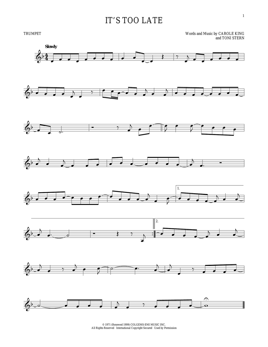 It's Too Late It's Too Late Trumpet Solo scores gallery preview page 1