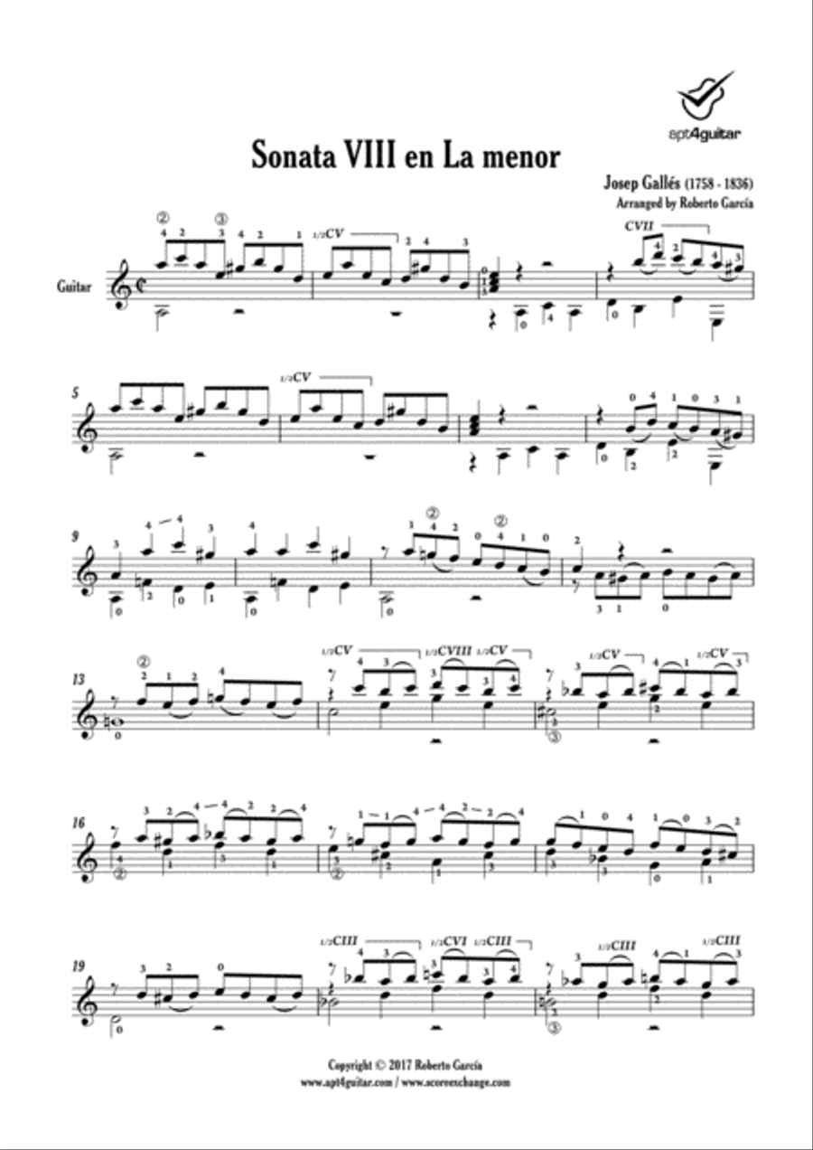 Sonata VIII en La menor Acoustic Guitar scores gallery preview page 2