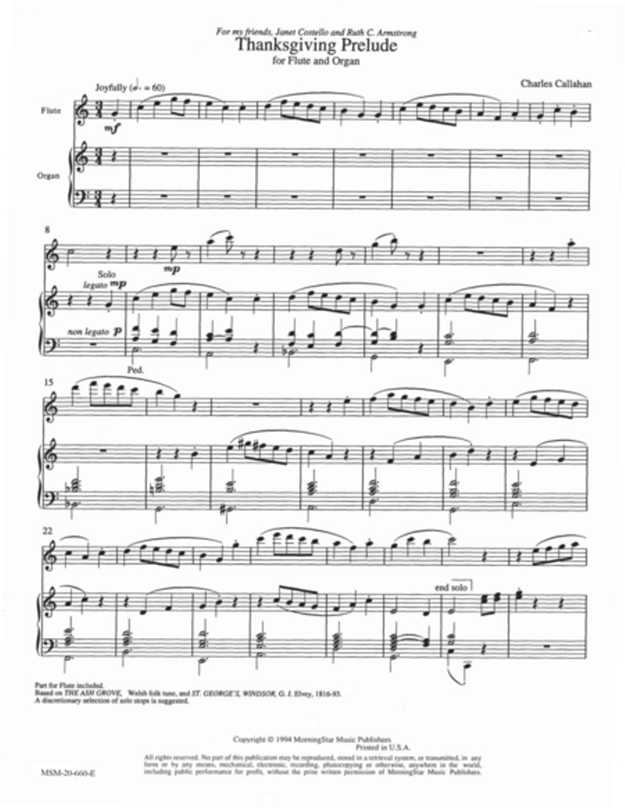 A Thanksgiving Prelude for Flute and Organ Flute Solo scores gallery preview page 1