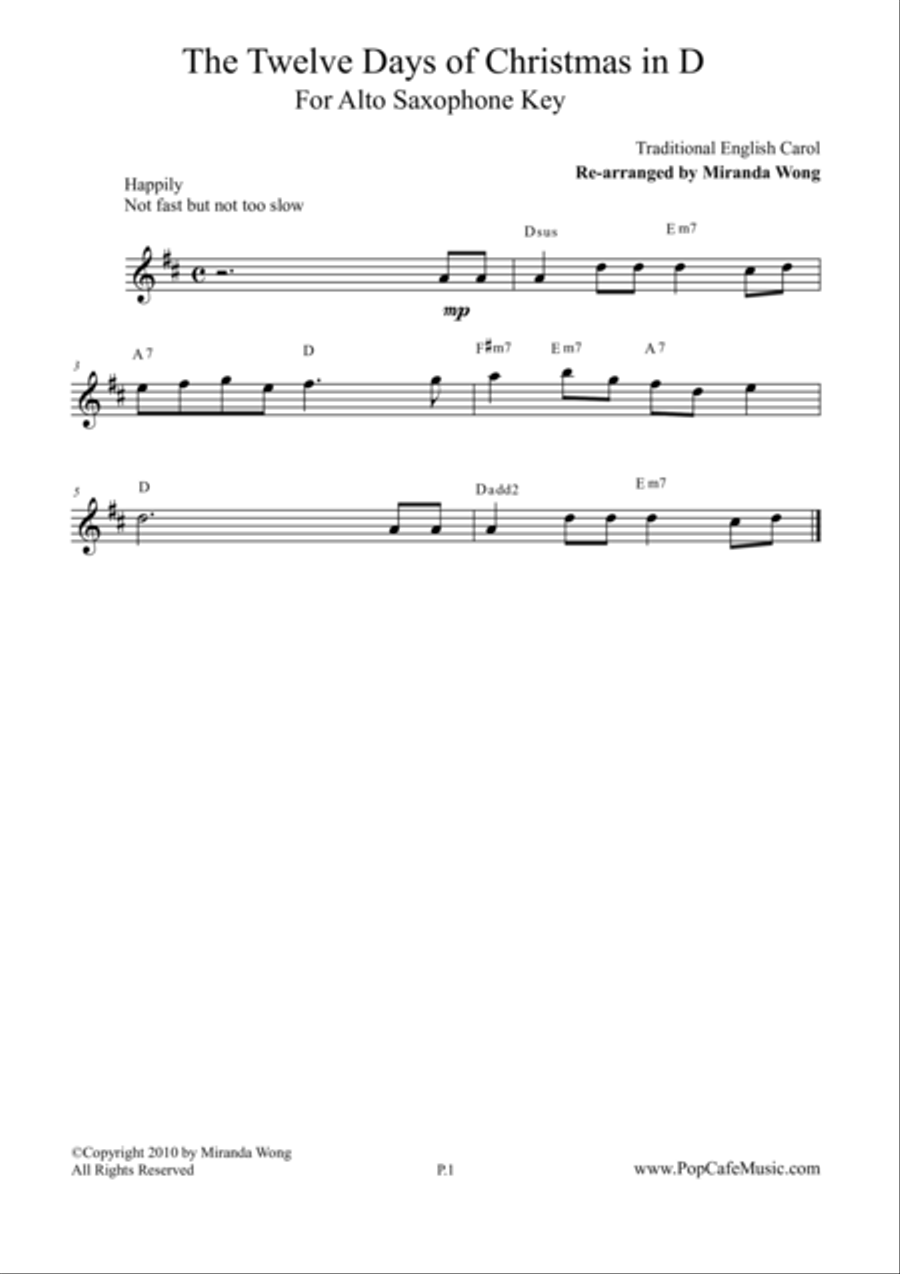 The Twelve Days of Christmas - Alto + Tenor Saxophone + Concert Key Tenor Saxophone scores gallery preview page 1