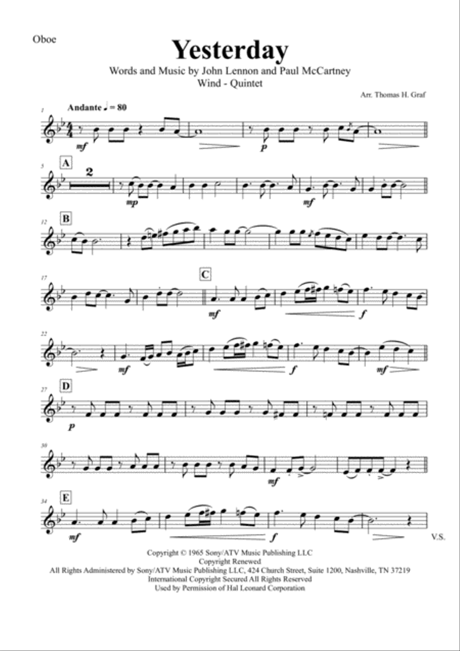 Yesterday Woodwind Quintet scores gallery preview page 6