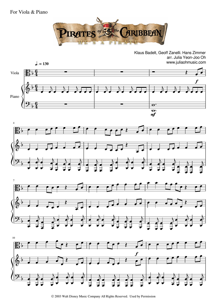 He's A Pirate Viola scores gallery preview page 1