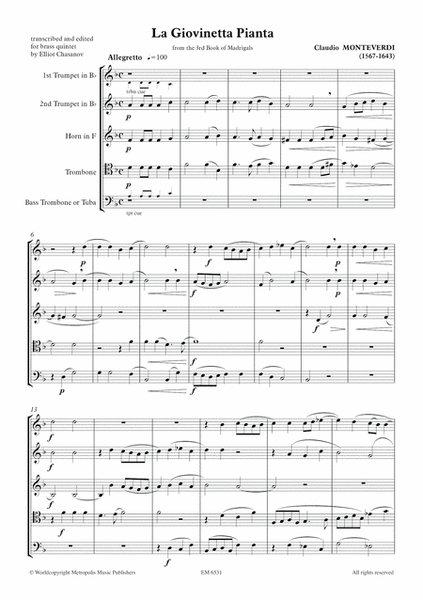 La Giovinetta Pianta for Brass Ensemble