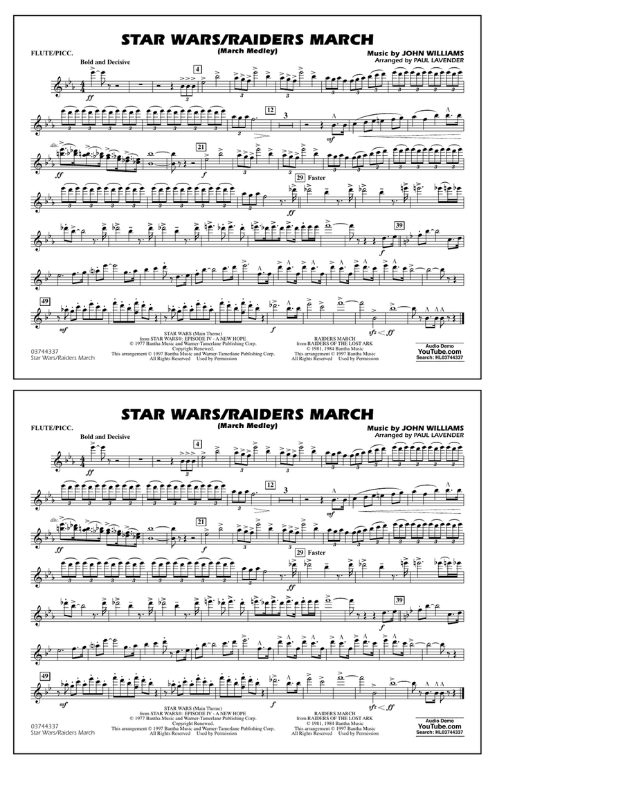Star Wars/Raiders March - Flute/Piccolo Marching Band scores gallery preview page 1