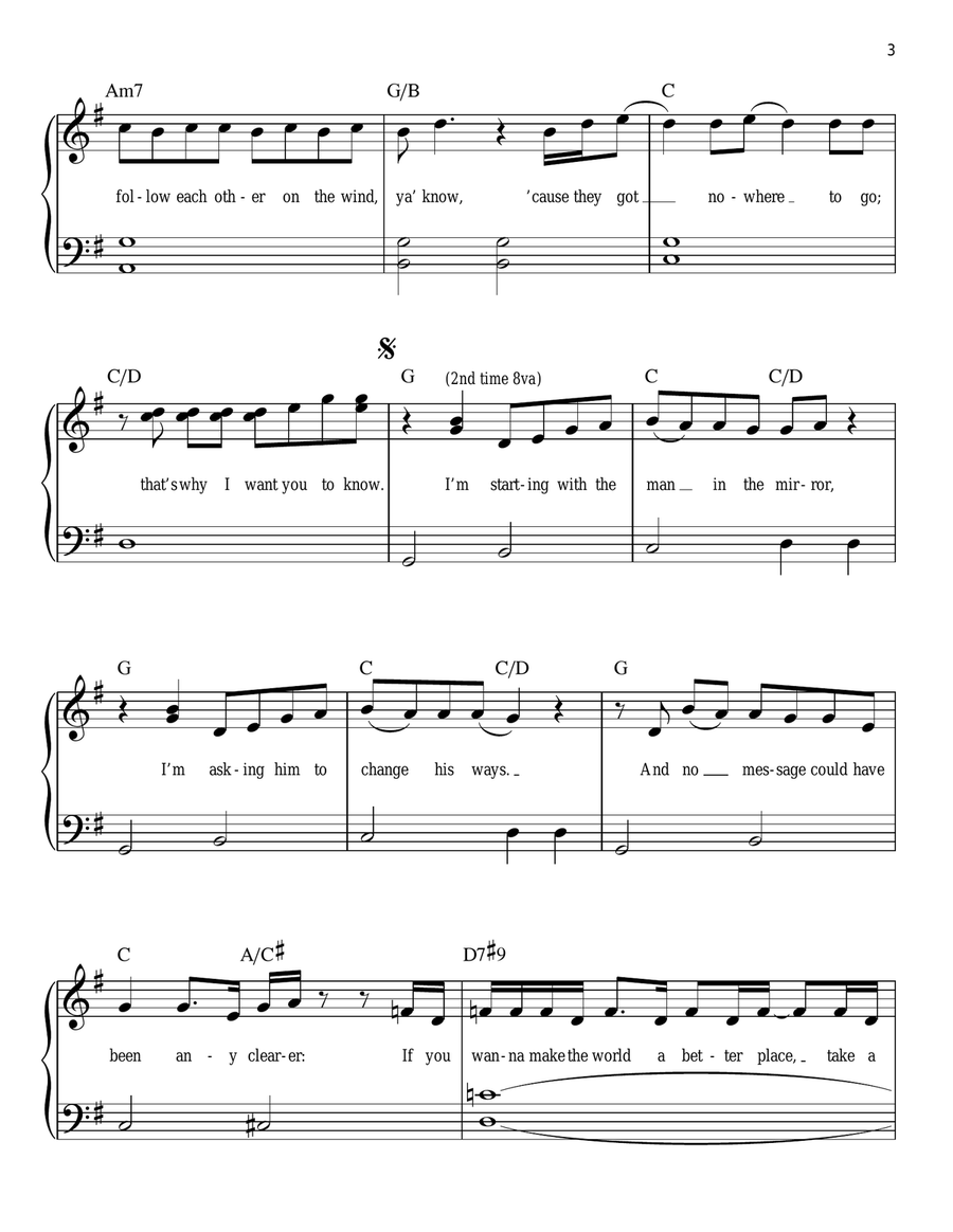 Man In The Mirror Easy Piano scores gallery preview page 3