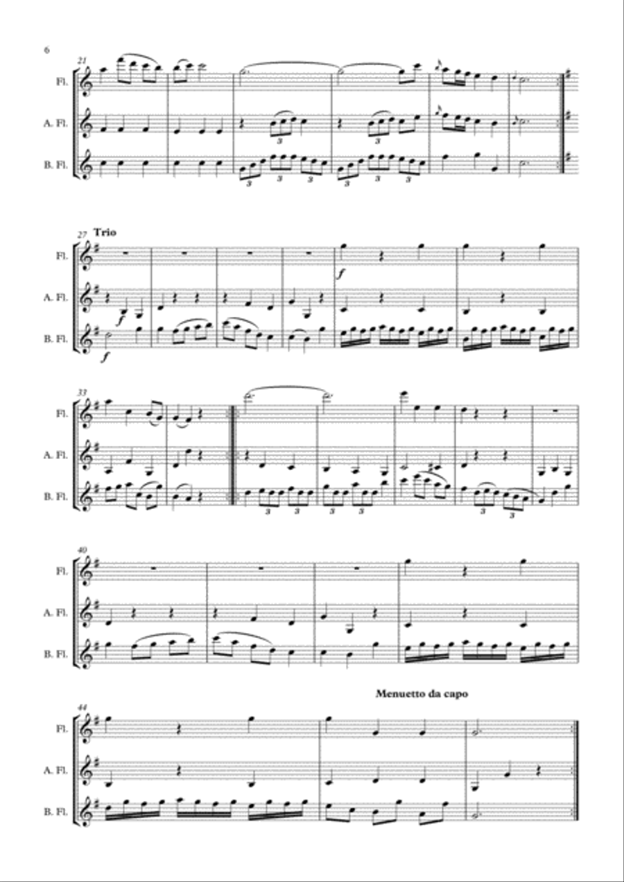 Divertimento trio arr. Concert flute, Alto flute and Bass flute Woodwind Trio scores gallery preview page 6