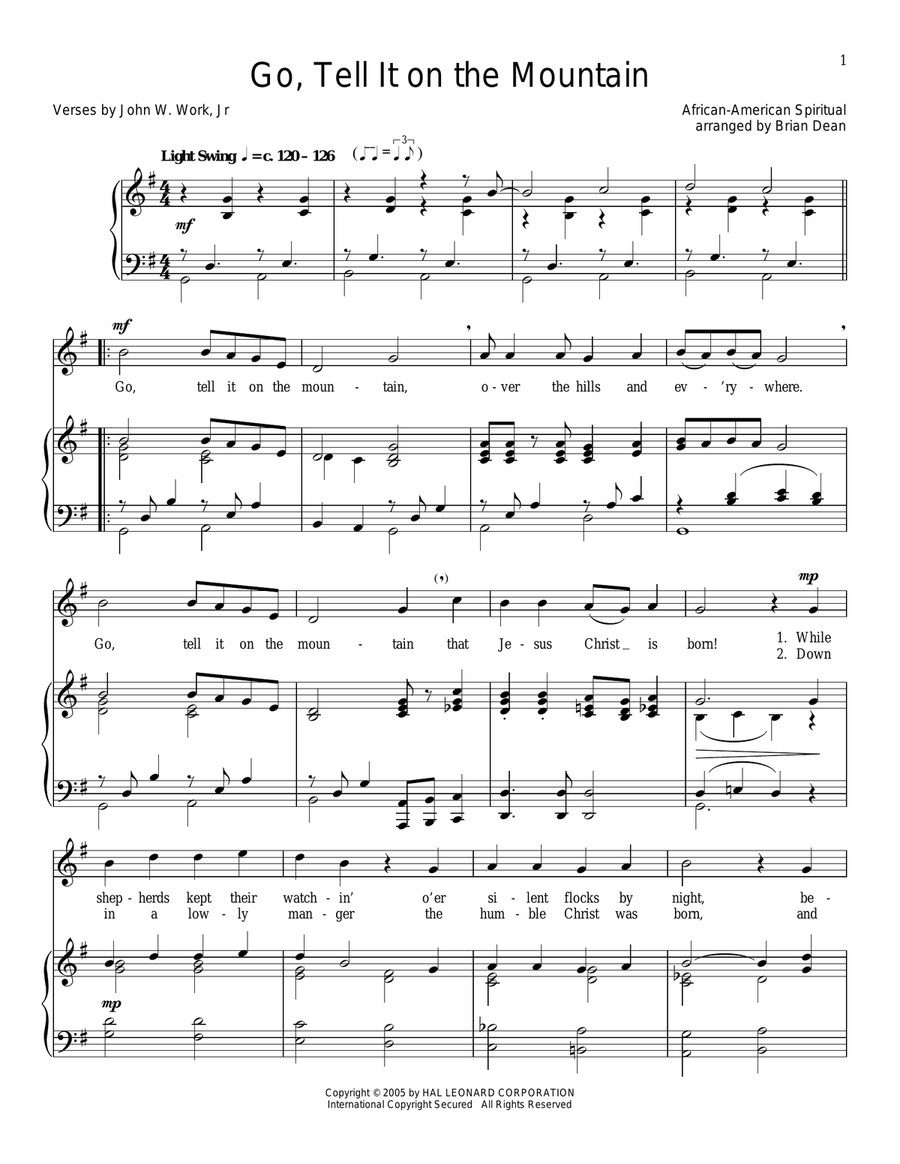 Go, Tell It On The Mountain Piano, Vocal scores gallery preview page 1