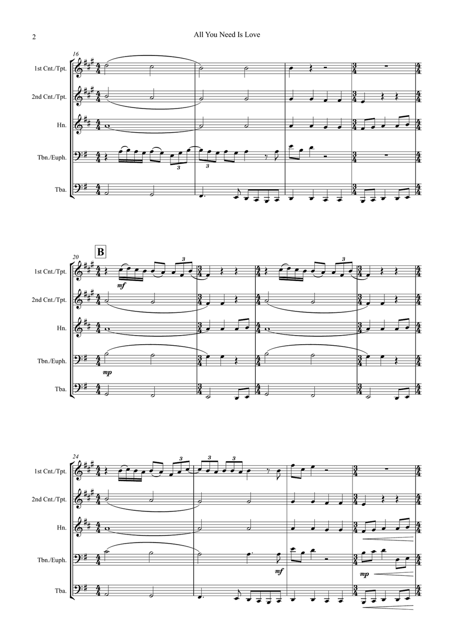 All You Need Is Love Brass Quintet scores gallery preview page 4