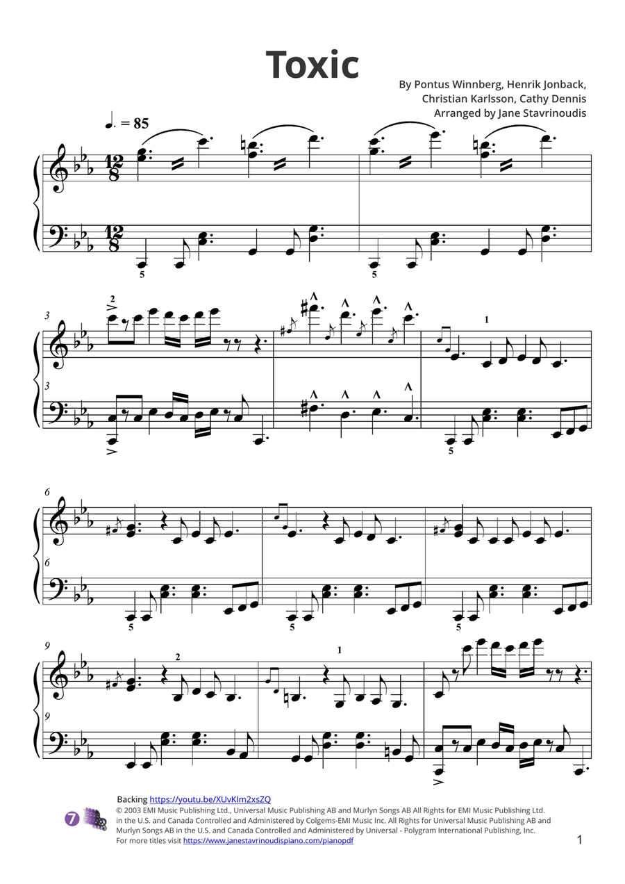 Toxic Piano Solo scores gallery preview page 1