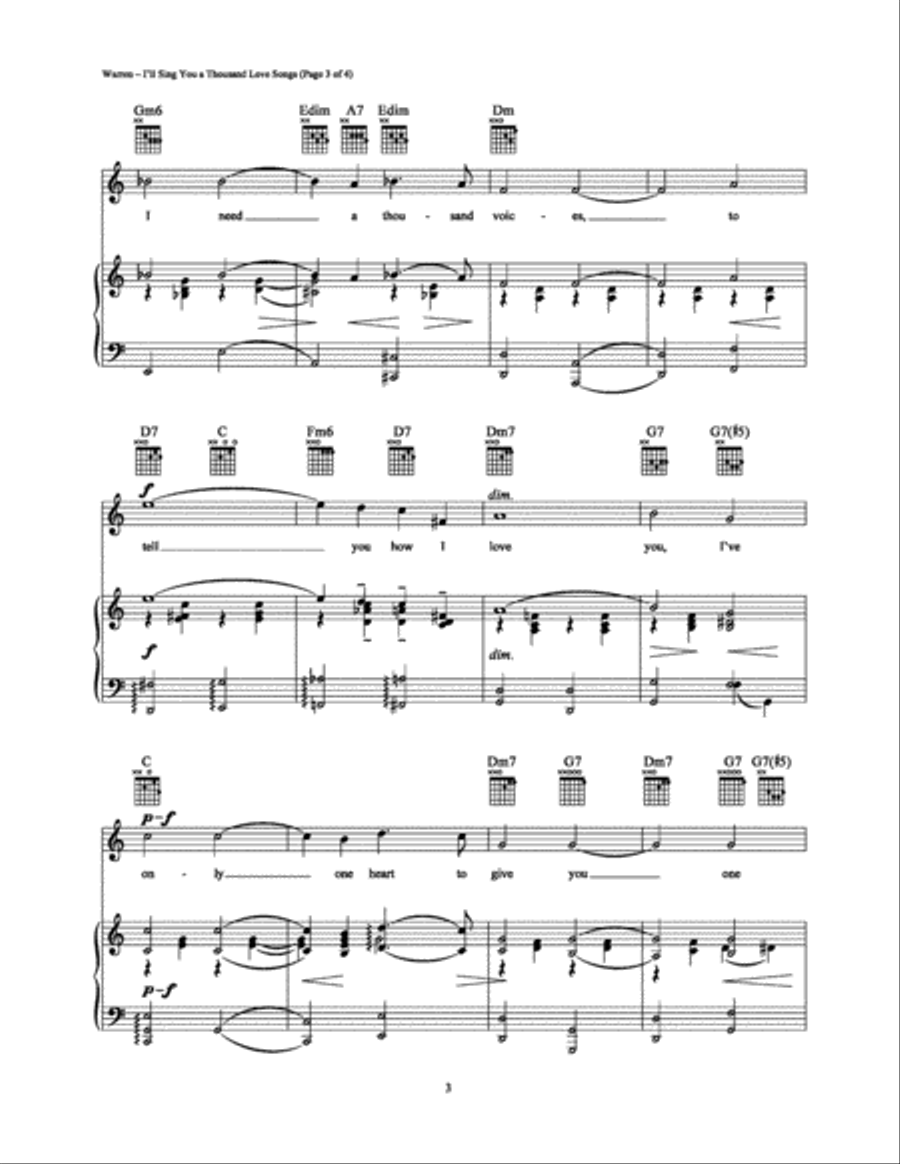 I'll Sing You a Thousand Love Songs Piano, Vocal, Guitar scores gallery preview page 3