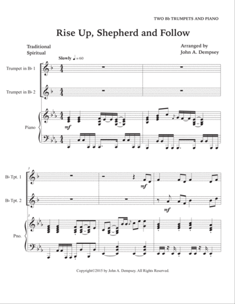 Rise Up, Shepherd and Follow (Trio for Two Trumpets and Piano) Trumpet Duet scores gallery preview page 5