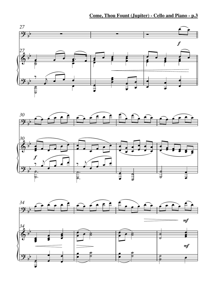 Come, Thou Fount of Every Blessing (Jupiter) - Solo Cello & Piano Piano scores gallery preview page 4