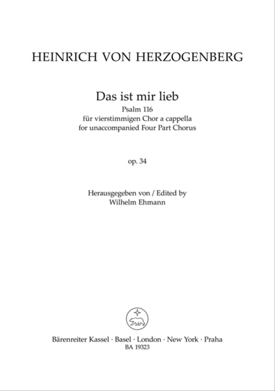 Das ist mir lieb for unaccompanied Four Part Chorus, op. 34