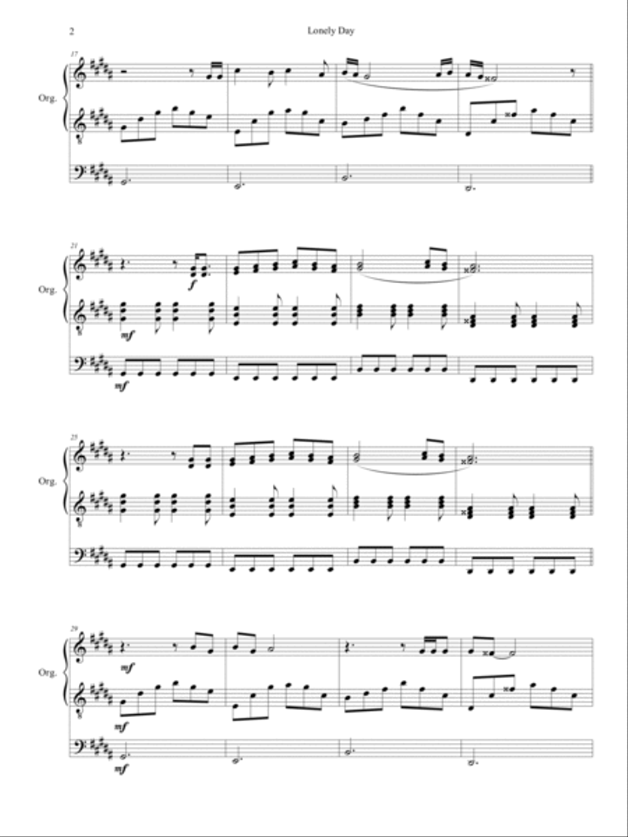 Lonely Day Organ Solo scores gallery preview page 3