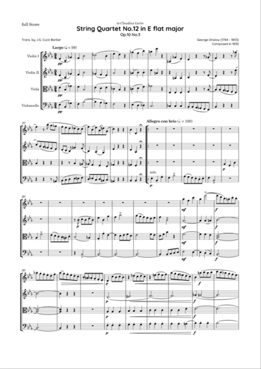 Onslow - String Quartet No.12 in E flat major, Op.10 No.3 String Quartet scores gallery preview page 2
