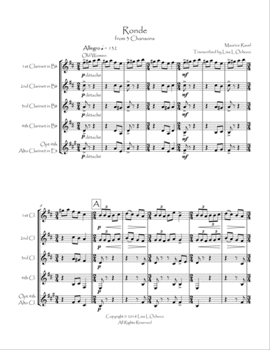 Ronde from 3 Chansons for Clarinet Quartet Clarinet Quartet scores gallery preview page 5