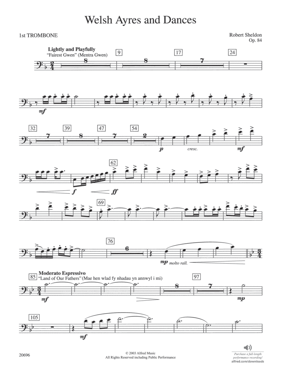 Welsh Ayres & Dances: 1st Trombone Concert Band scores gallery preview page 1
