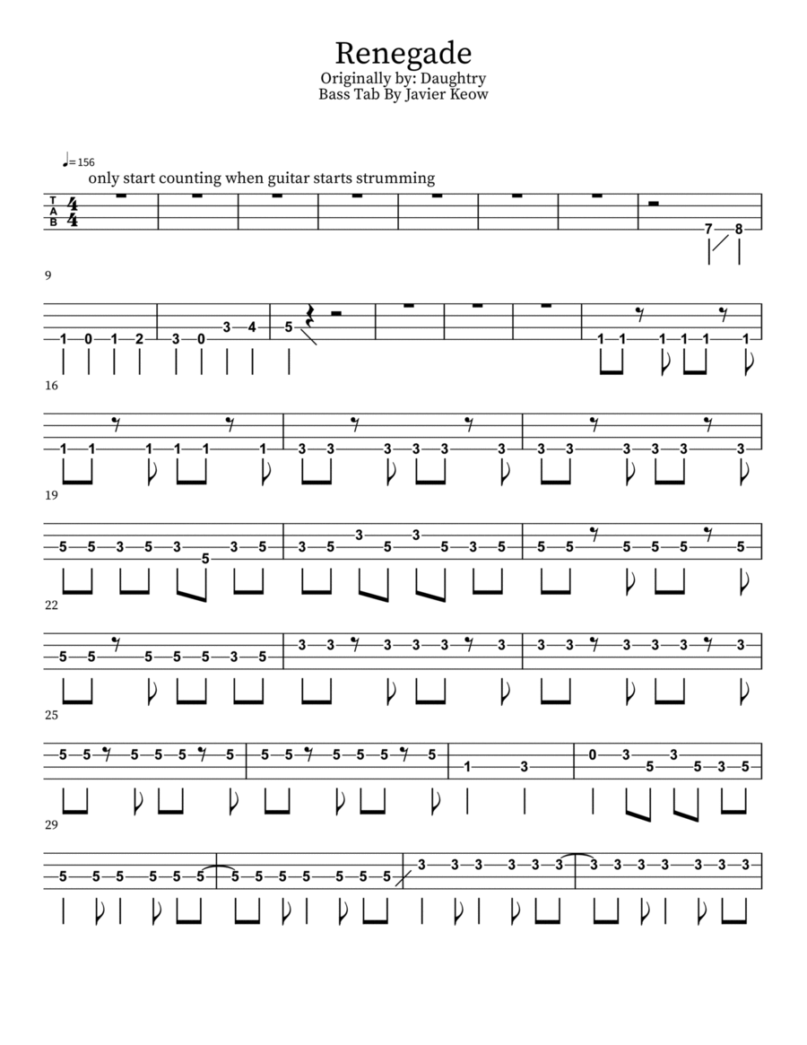 Renegade Guitar Solo scores gallery preview page 1