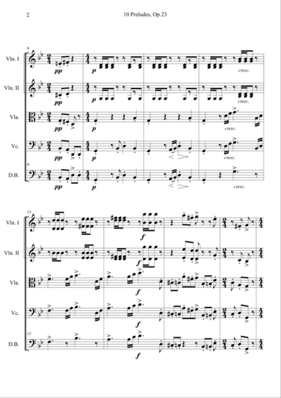 10 Preludes, Op.23 No. 5 String Quintet scores gallery preview page 2