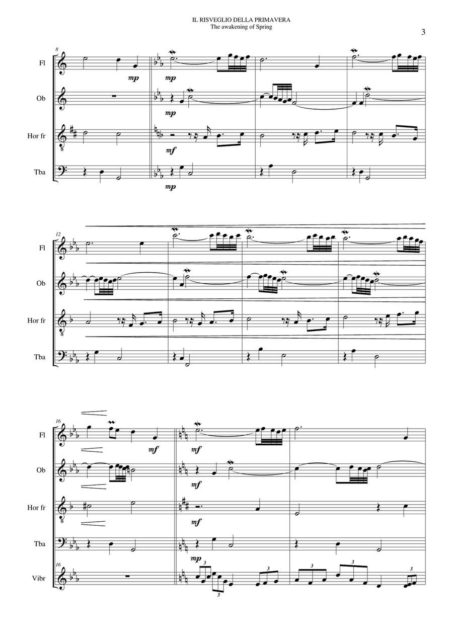 IL RISVEGLIO DELLA PRIMAVERA- The awakening of Spring - Tagliabue - For Fl, Ob, Fr.Horn, Tba, Vibr. Brass Ensemble scores gallery preview page 3