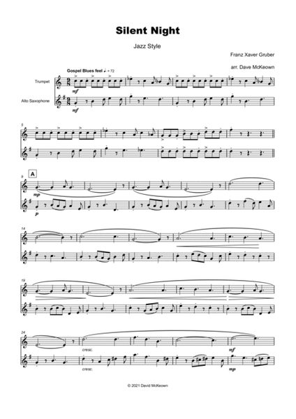 Silent Night, Gospel Style, for Trumpet and Alto Saxophone Duet