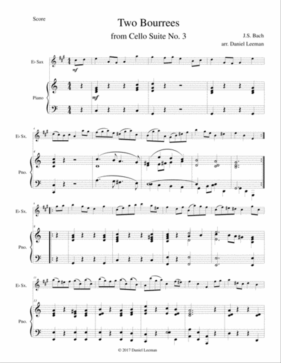 Two Bourrees for Alto Saxophone & Piano Two Bourrees for Alto Saxophone & Piano Alto Saxophone scores gallery preview page 2