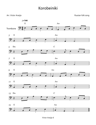 Korobeiniki (from Tetris) - Trombone Lead Sheet - Chord Symbols