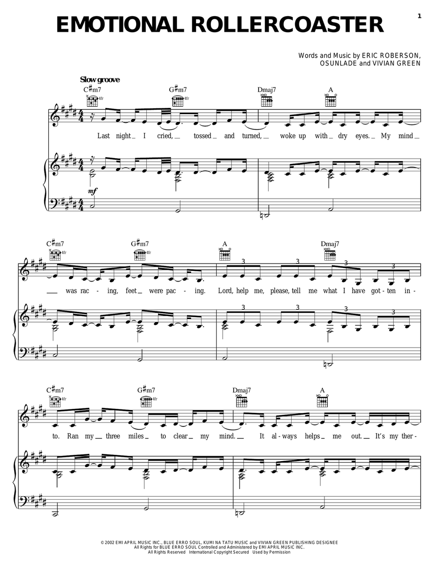 Emotional Rollercoaster Emotional Rollercoaster Piano, Vocal, Guitar scores gallery preview page 1