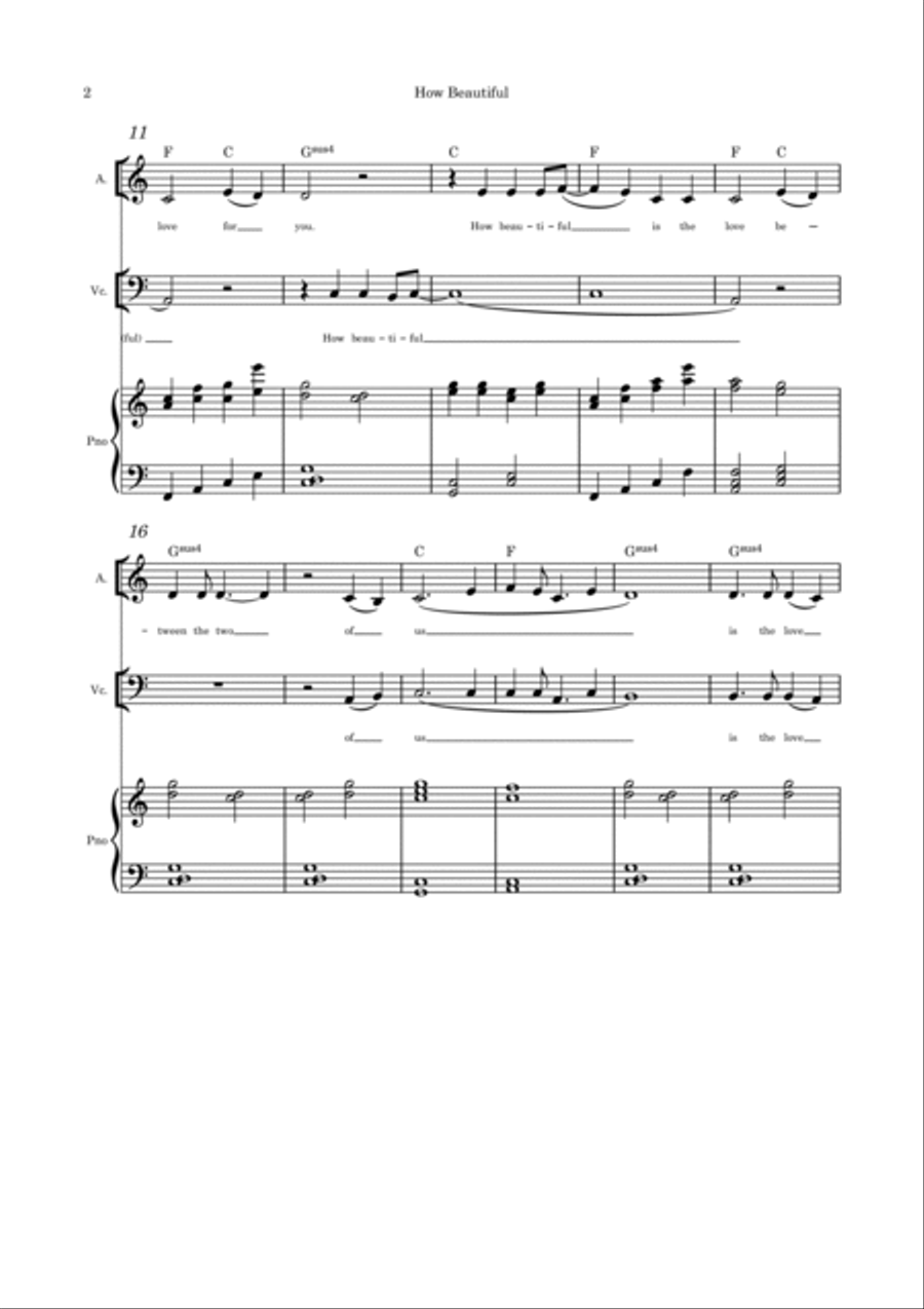 How Beautiful (Is the Love Between the Two of Us) - Alto solo, cello and piano Piano, Vocal, Guitar scores gallery preview page 2