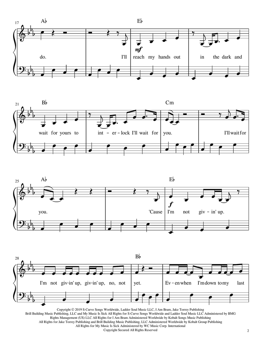 Don't Give Up On Me Piano, Vocal scores gallery preview page 2