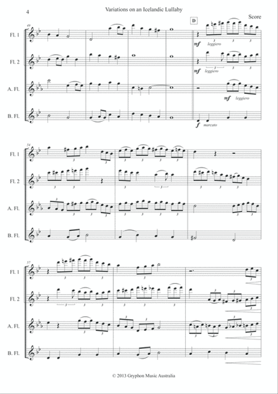 Variations on an Icelandic Lullaby (Sofðu unga ástin mín) for Flute Quartet Flute Quartet scores gallery preview page 6