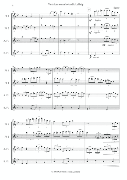 Variations on an Icelandic Lullaby (Sofðu unga ástin mín) for Flute Quartet