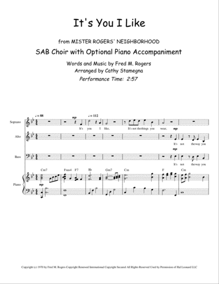 It's You I Like from MISTER ROGERS' NEIGHBORHOOD 3-Part scores gallery preview page 2