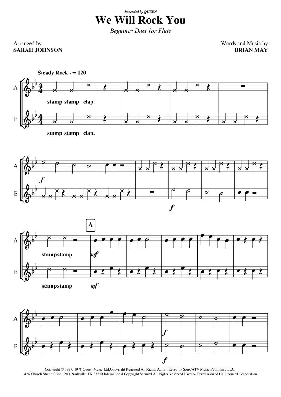 We Will Rock You Flute Duet scores gallery preview page 1
