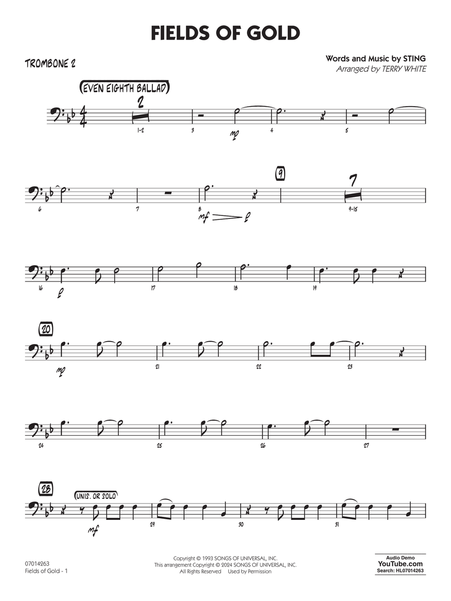 Fields Of Gold (arr. Terry White) - Trombone 2 Jazz Ensemble scores gallery preview page 1