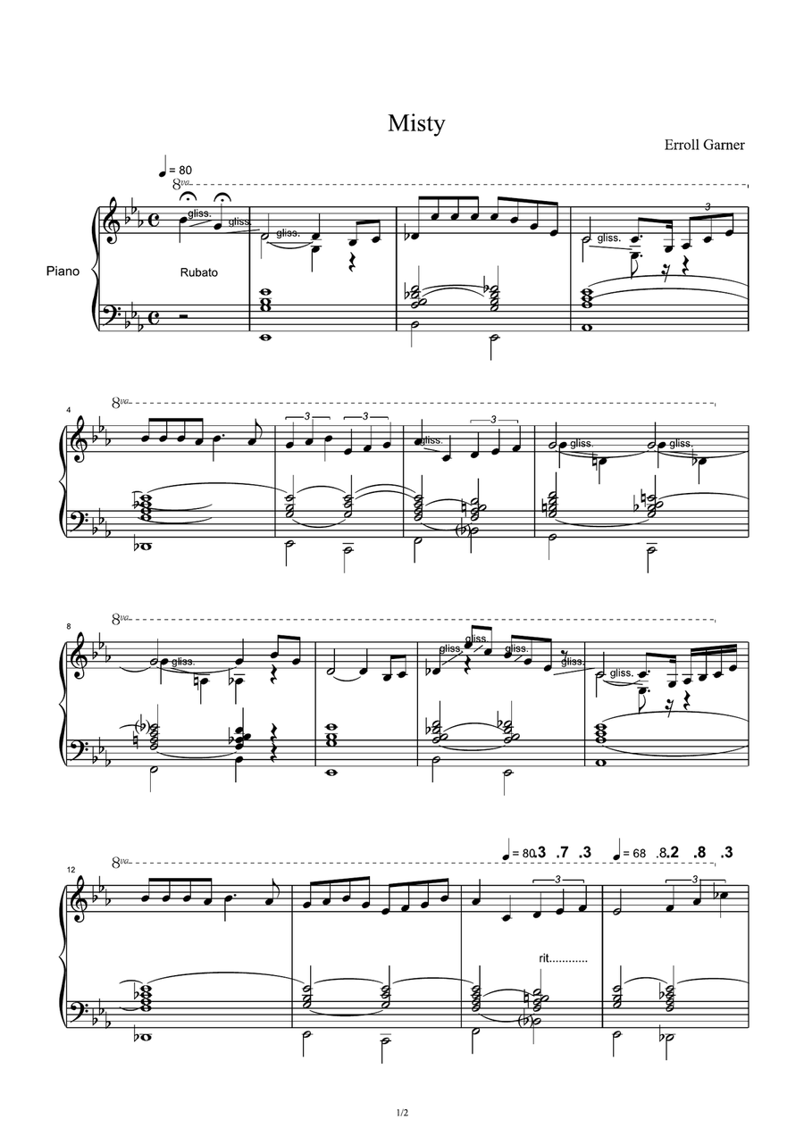 Misty Misty Piano Solo scores gallery preview page 1