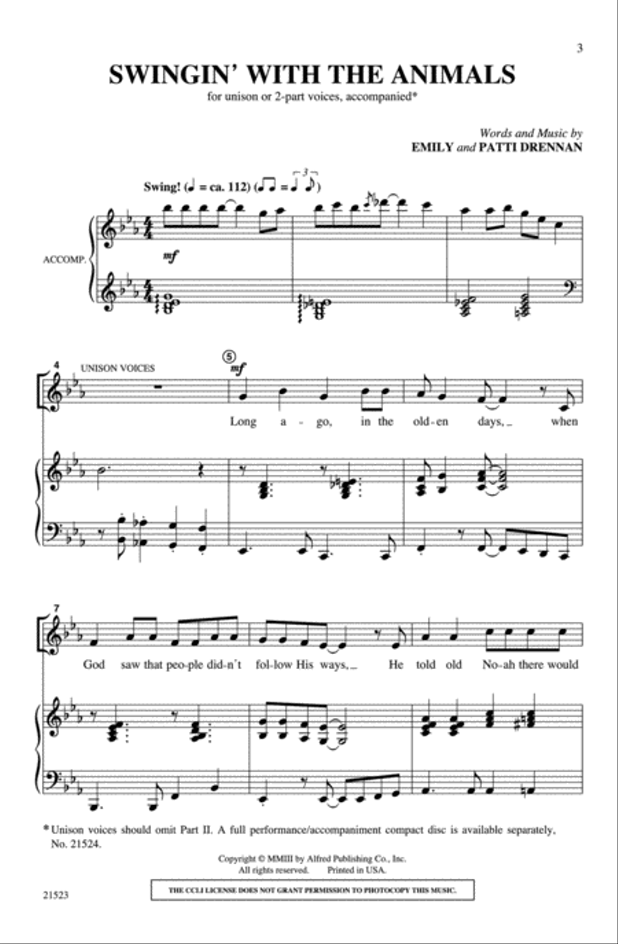 Swingin' with the Animals Unison Choir scores gallery preview page 2
