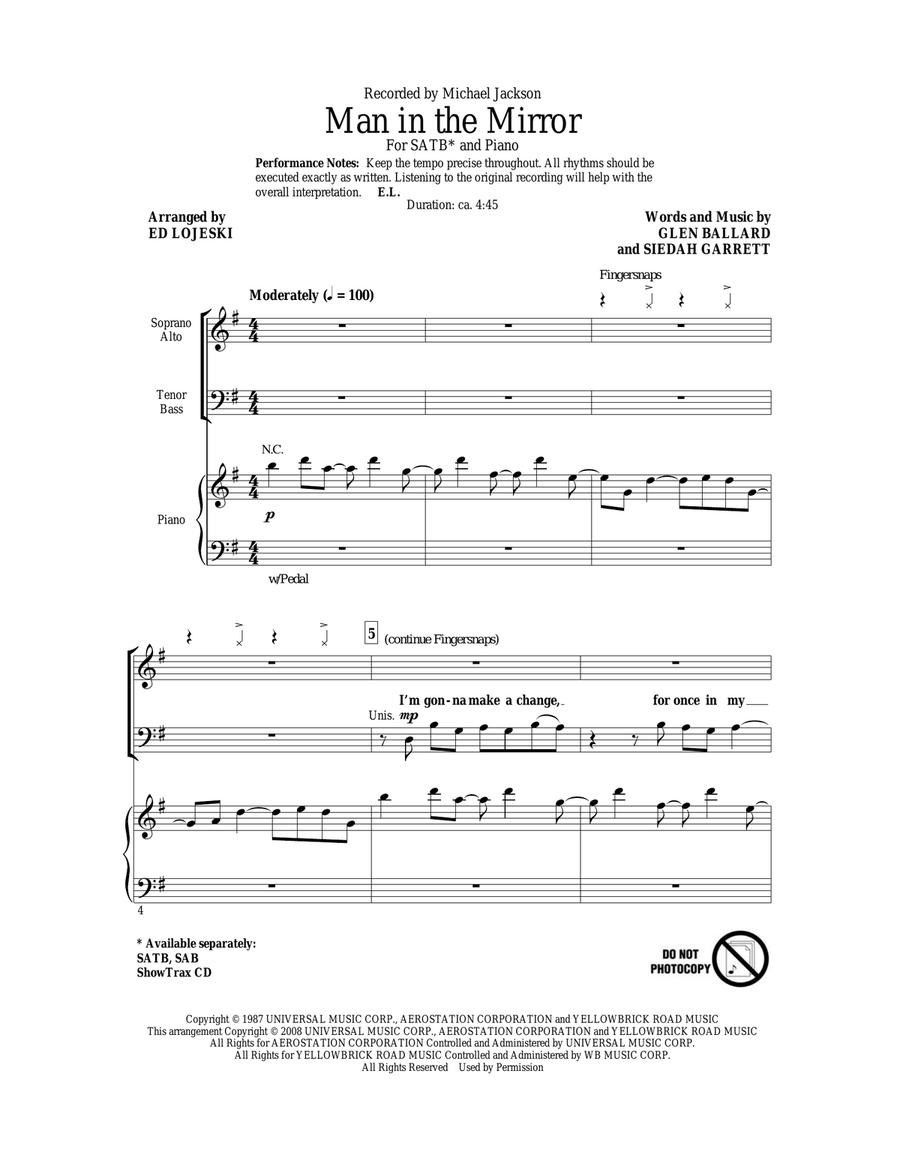 Man In The Mirror (arr. Ed Lojeski) 4-Part scores gallery preview page 1