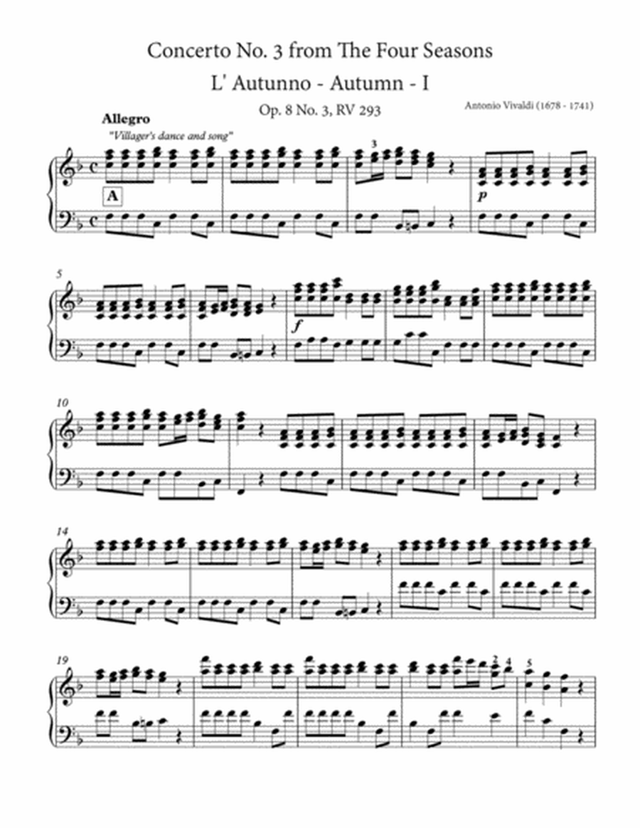 Vivaldi-The Four Seasons-Autumn I.Allegro( Piano Solo) image number null