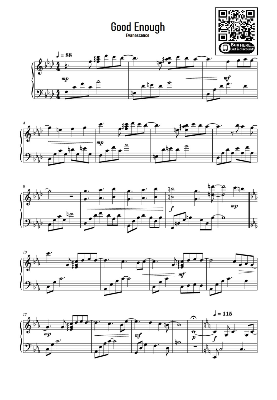 My Immortal Easy Piano scores gallery preview page 1
